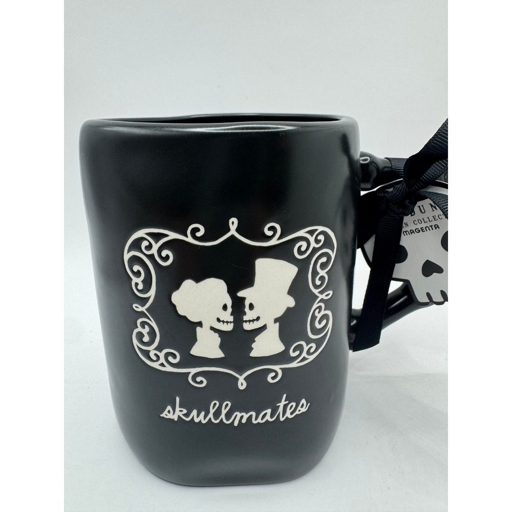 Rae Dunn Skullmates Matte Black Skeleton Bone Handle Heart Detail Halloween NEW